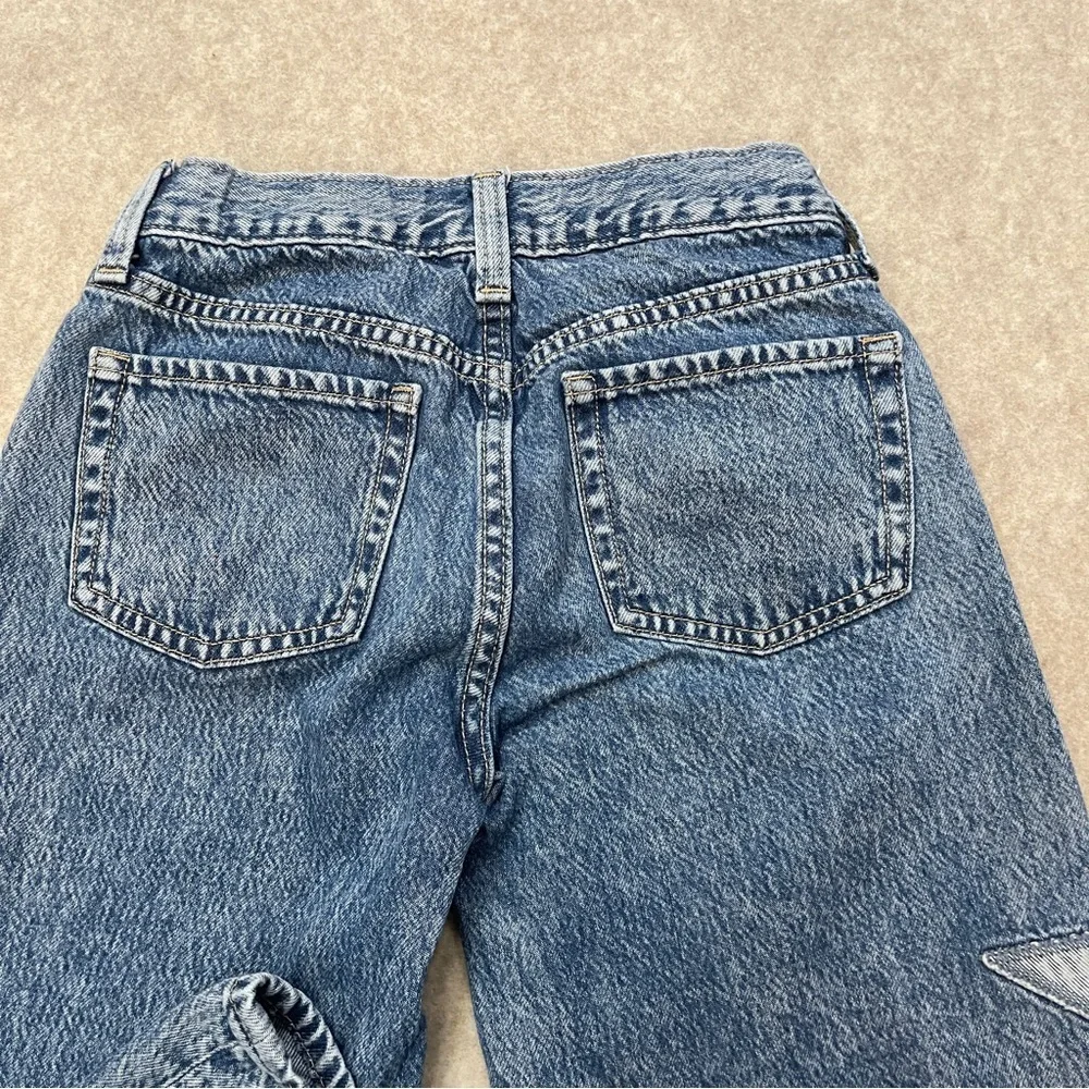 Old Navy High Rise Super Baggy Wide Leg Star Patch Denim Blue Jeans Girls size 8
